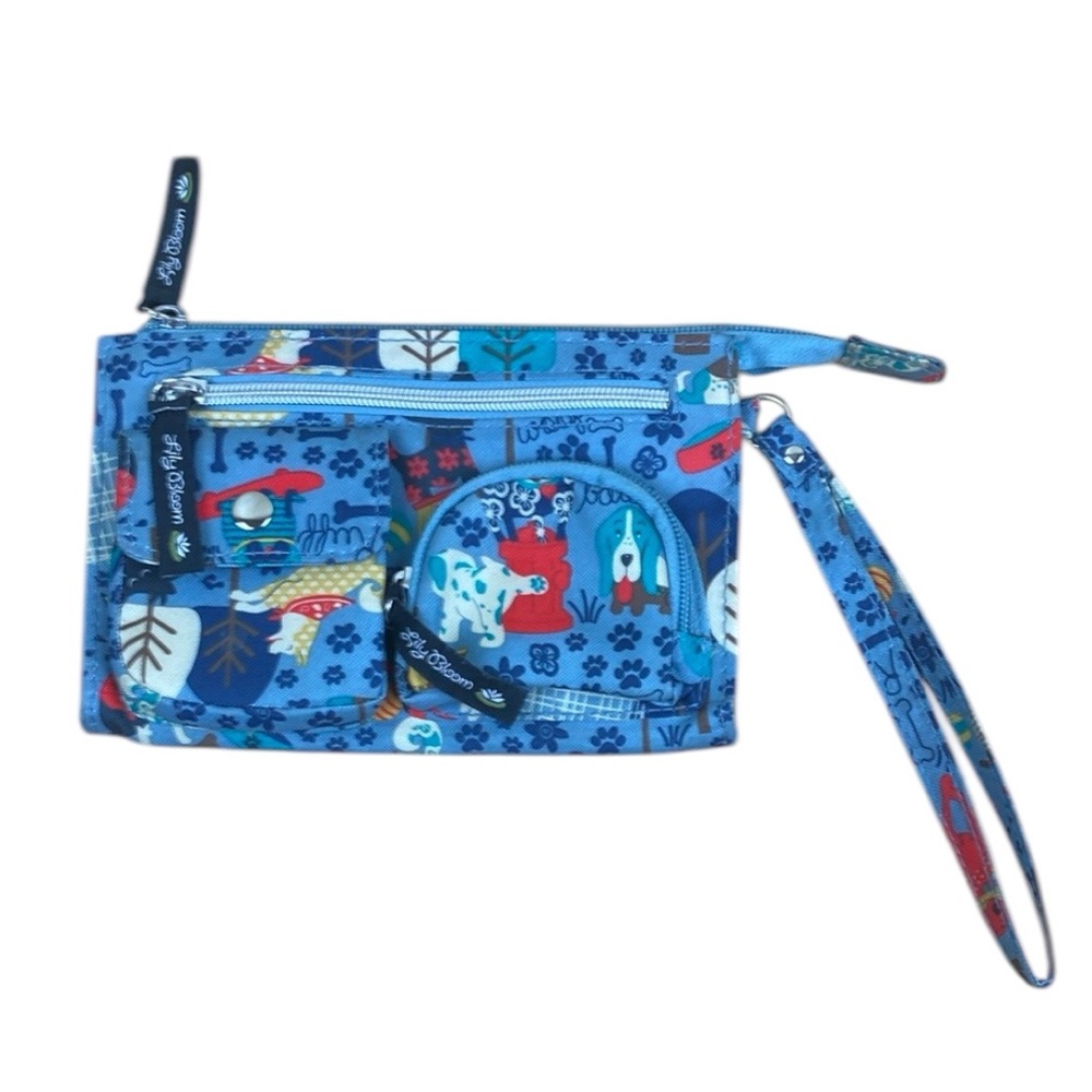 Lily Bloom Who Let The Dog Out Print Wristlet Blue Vacation Travel